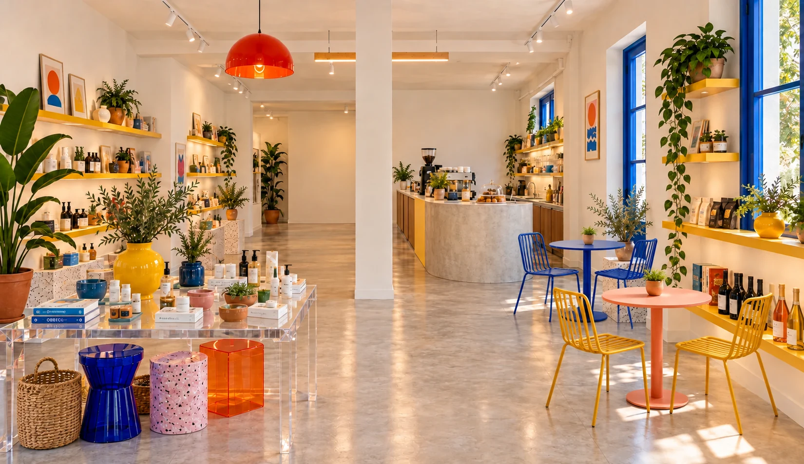 Coffee bar and casual seating design concept for ROOTS SKOPELOS