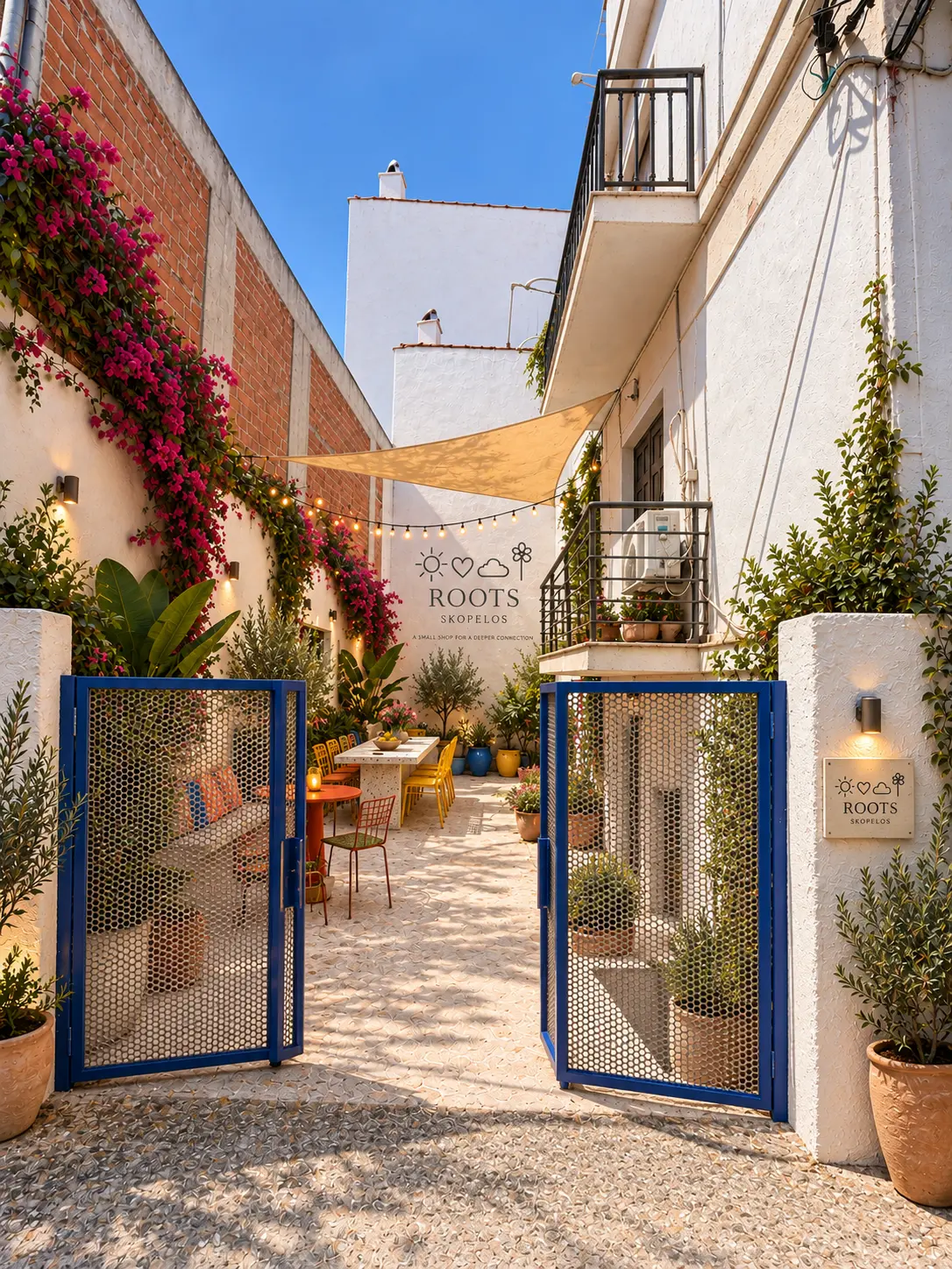 Courtyard design concept for ROOTS SKOPELOS